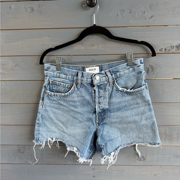 Agolde Light Blue Distressed Jean Shorts - Picture 1 of 5